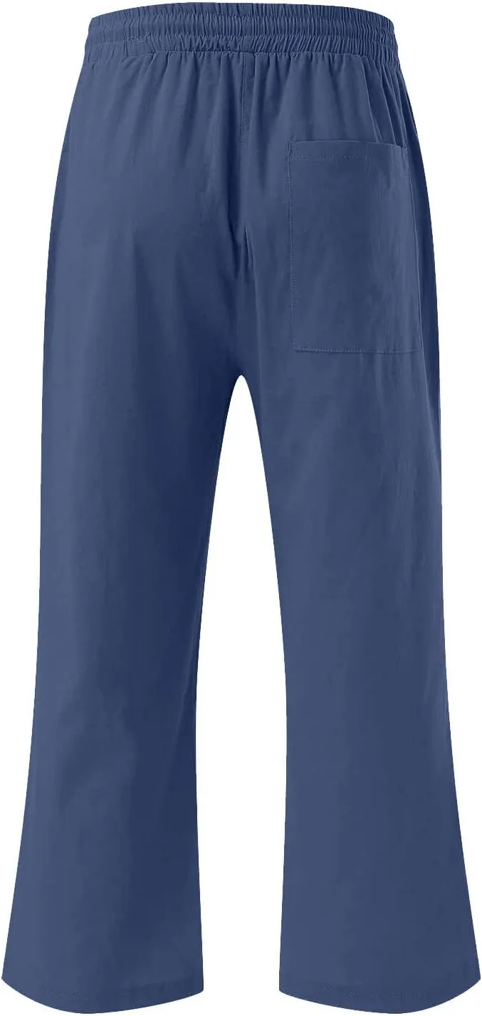 2025 2PC Women's Linen Capri Pants - Solid Drawstring Waist Wide Leg Casual Cropped Trousers with Pockets, Loose Fit