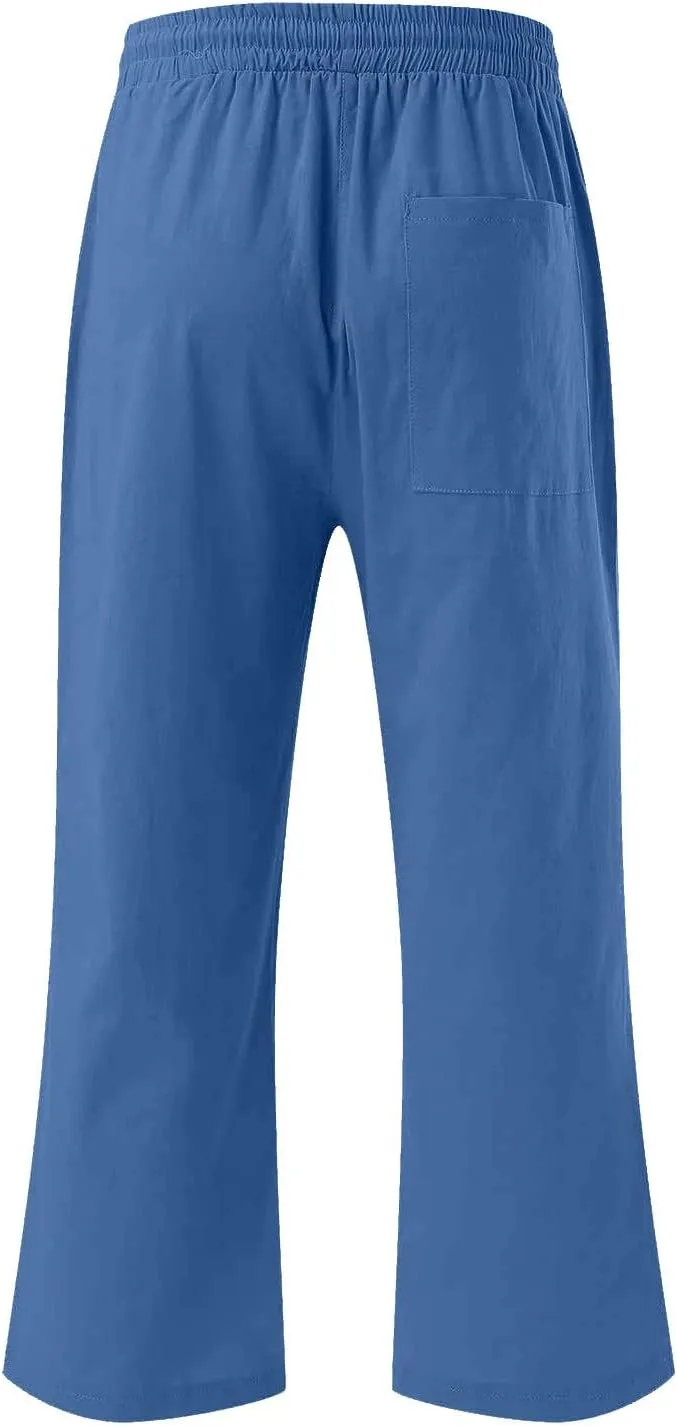 2025 2PC Women's Linen Capri Pants - Solid Drawstring Waist Wide Leg Casual Cropped Trousers with Pockets, Loose Fit