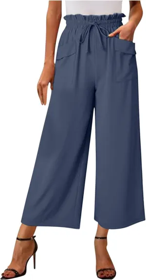 2025 Women's Summer Linen Pants - High Waist Drawstring Slim Fit Casual Trousers with Pockets, Pure Color Long Pants