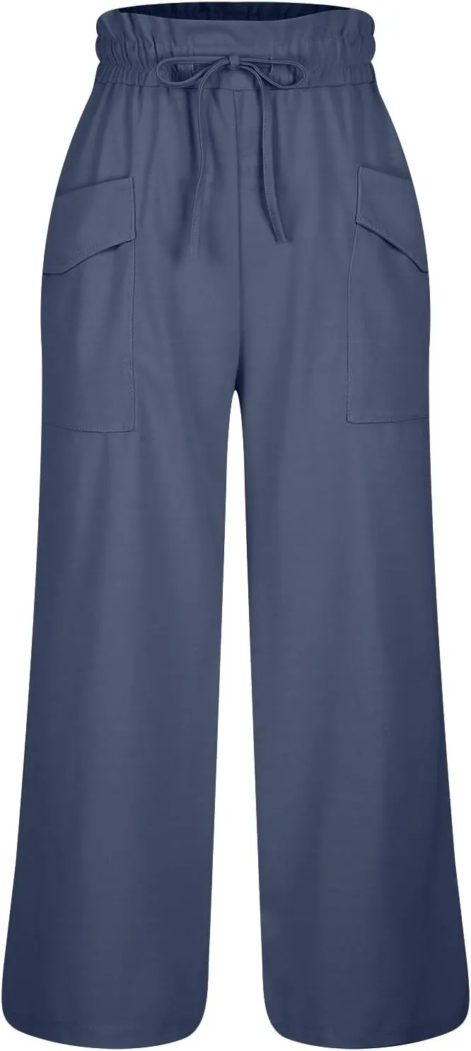 2025 Women's Summer Linen Pants - High Waist Drawstring Slim Fit Casual Trousers with Pockets, Pure Color Long Pants