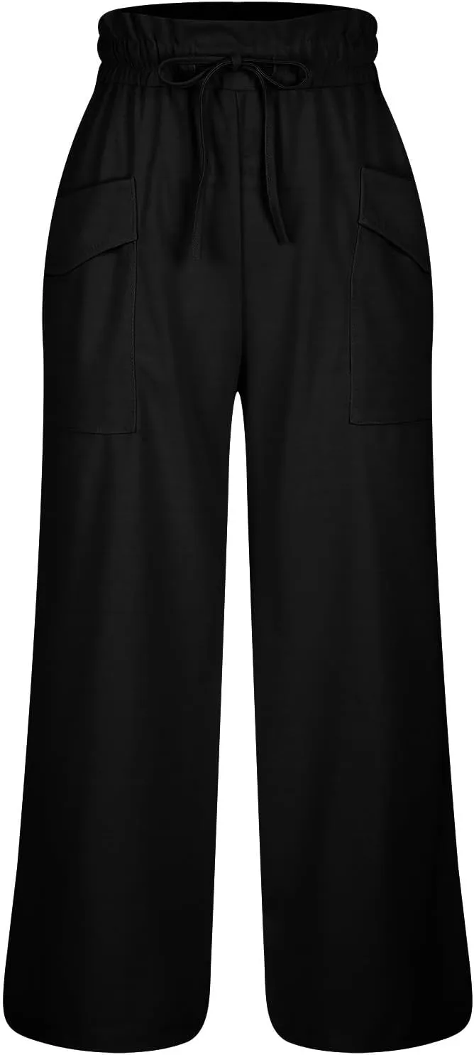 2025 Women's Summer Linen Pants - High Waist Drawstring Slim Fit Casual Trousers with Pockets, Pure Color Long Pants