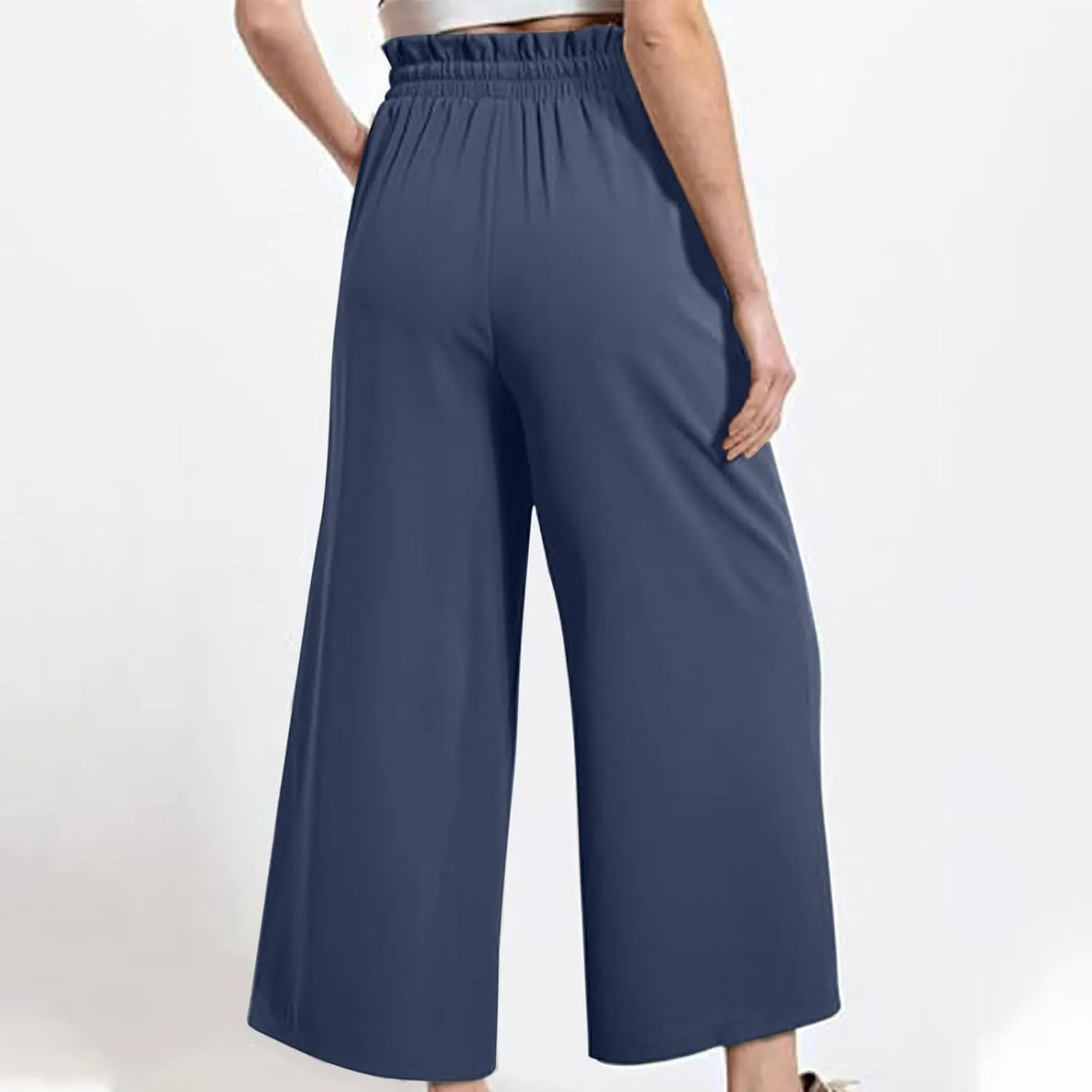 2025 Women's Summer Linen Pants - High Waist Drawstring Slim Fit Casual Trousers with Pockets, Pure Color Long Pants