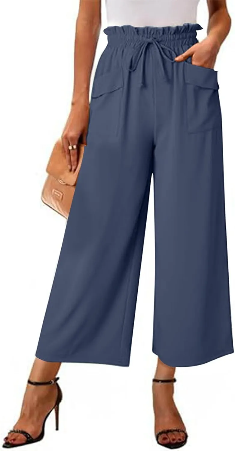 2025 Women's Summer Linen Pants - High Waist Drawstring Slim Fit Casual Trousers with Pockets, Pure Color Long Pants