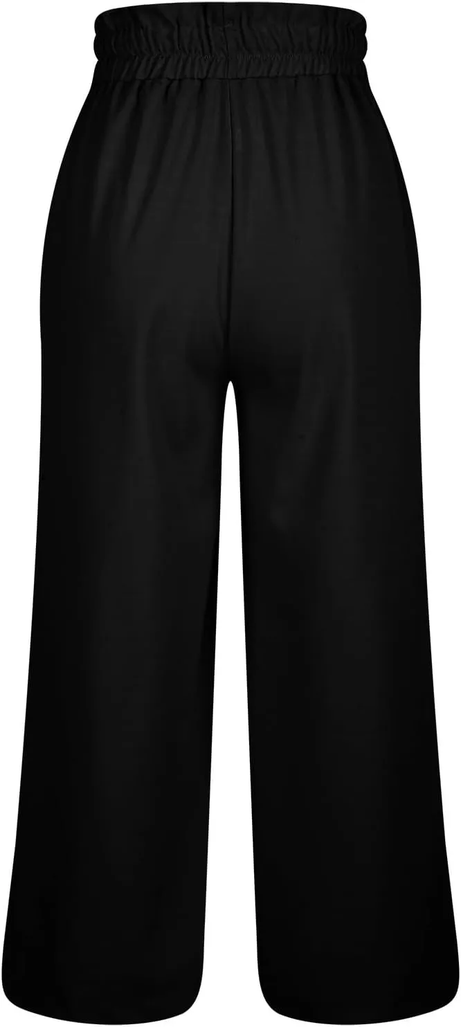 2025 Women's Summer Linen Pants - High Waist Drawstring Slim Fit Casual Trousers with Pockets, Pure Color Long Pants