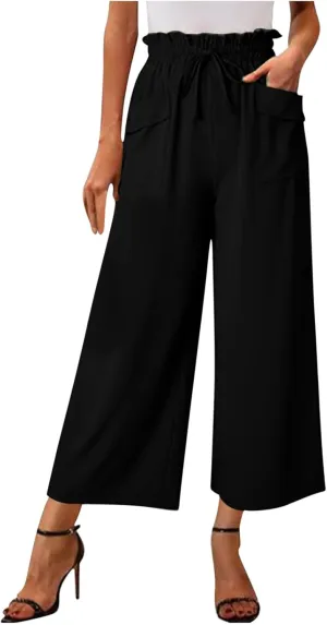 2025 Women's Summer Linen Pants - High Waist Drawstring Slim Fit Casual Trousers with Pockets, Pure Color Long Pants