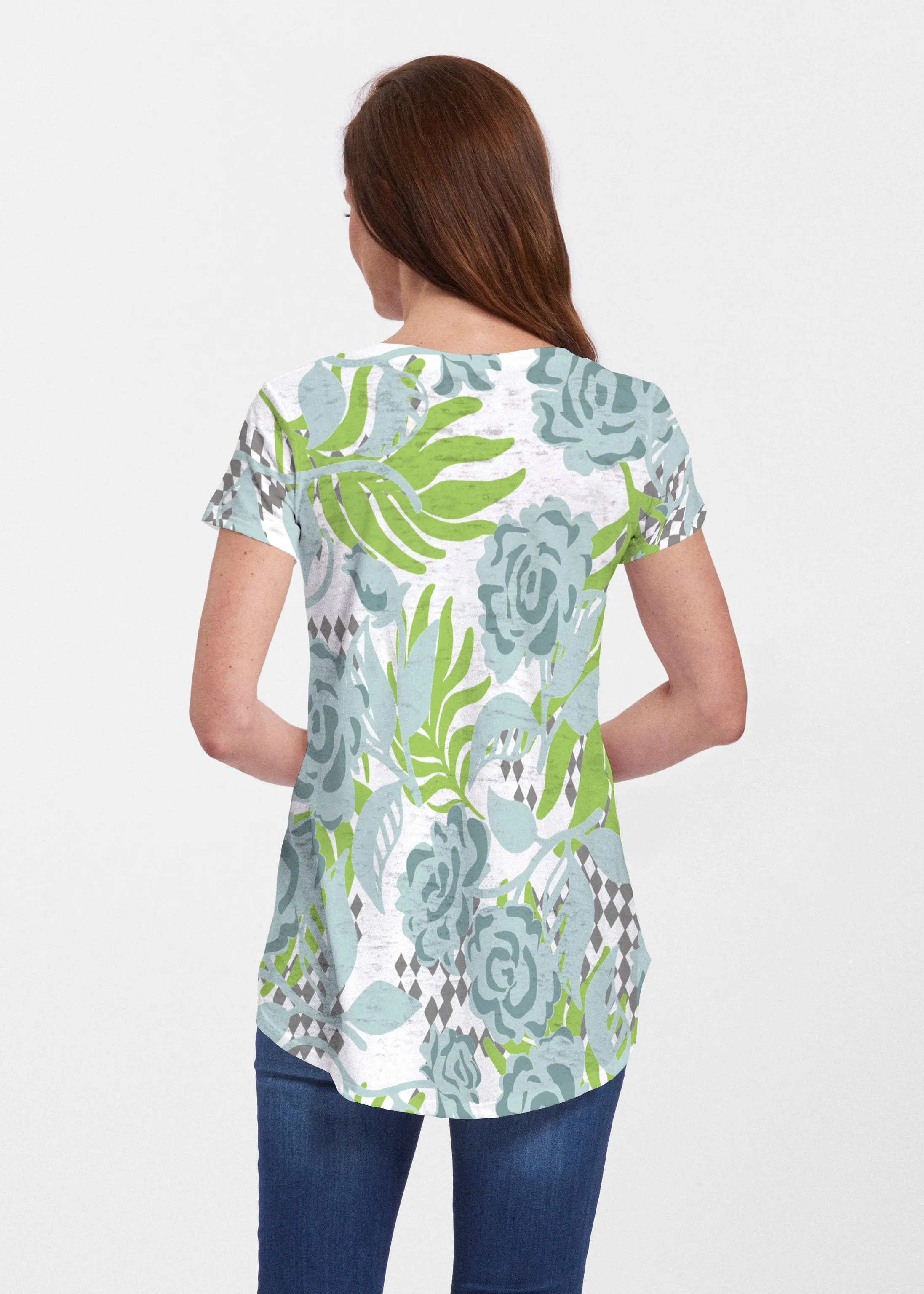 Abstract Rose Garden (7648) ~ Signature Short Sleeve Scoop Neck Flowy Tunic