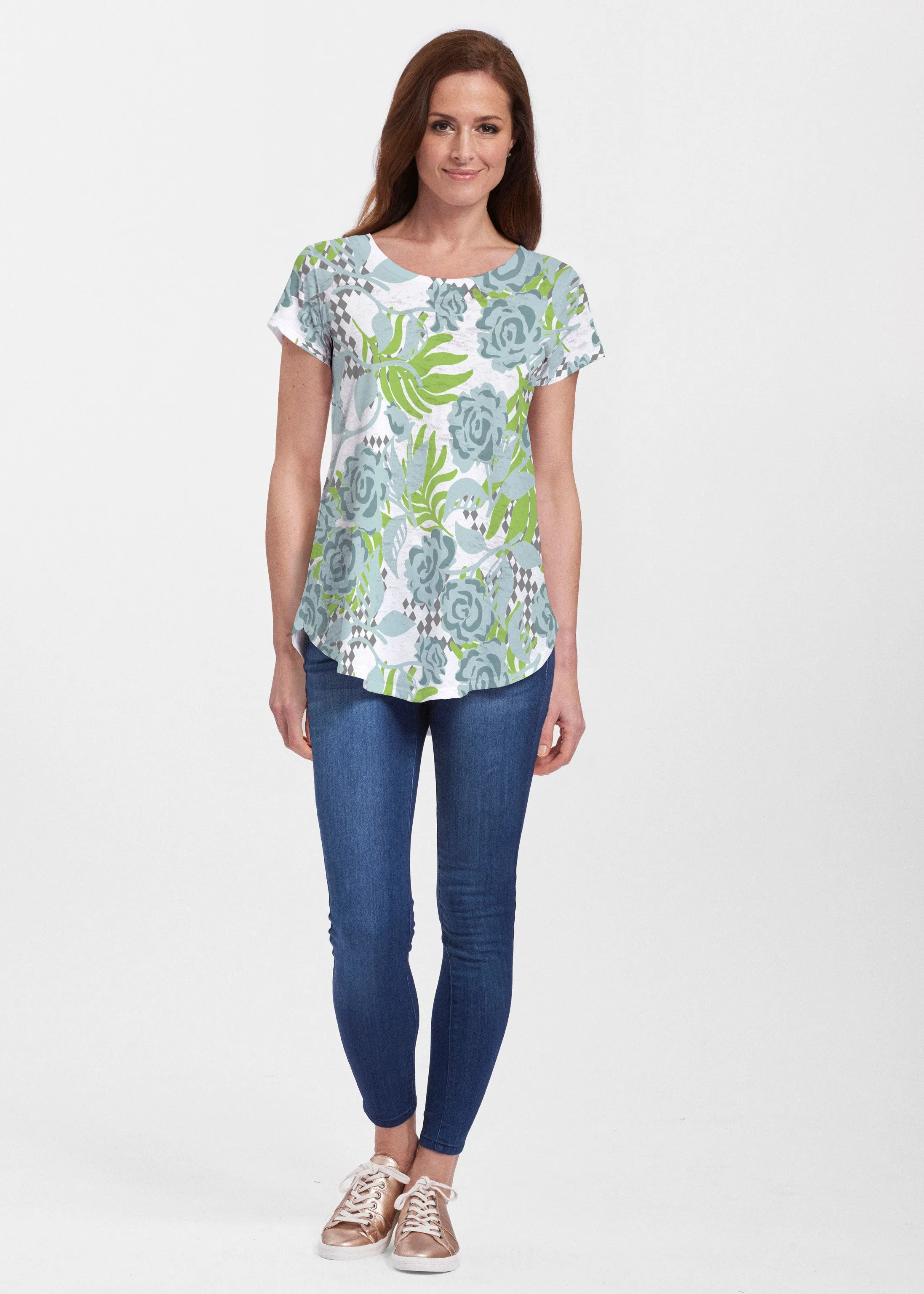 Abstract Rose Garden (7648) ~ Signature Short Sleeve Scoop Neck Flowy Tunic