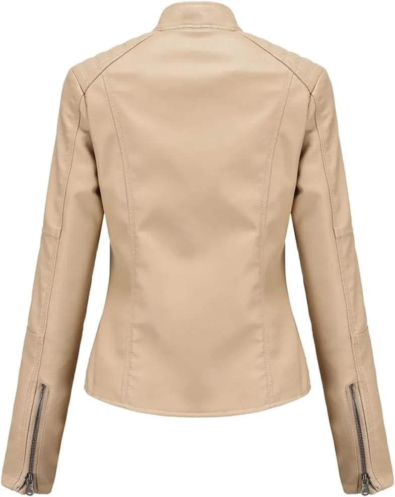 ACE SHOCK Womens Faux Leather Jackets Zip Up Motocycle Short PU Moto Biker Outwear Slim Fitted Coat