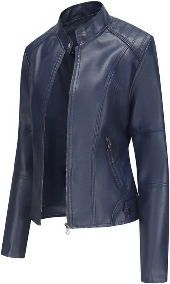 ACE SHOCK Womens Faux Leather Jackets Zip Up Motocycle Short PU Moto Biker Outwear Slim Fitted Coat