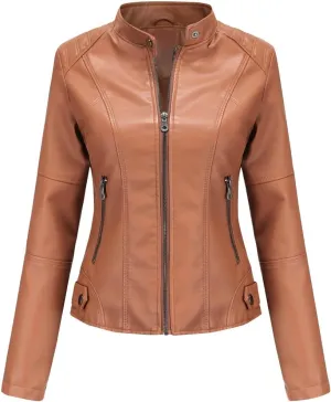 ACE SHOCK Womens Faux Leather Jackets Zip Up Motocycle Short PU Moto Biker Outwear Slim Fitted Coat