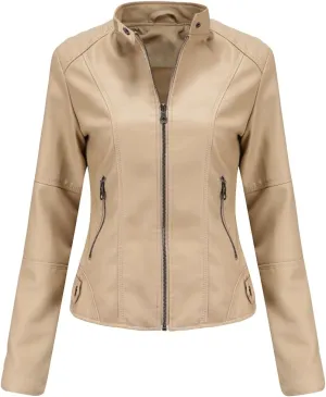 ACE SHOCK Womens Faux Leather Jackets Zip Up Motocycle Short PU Moto Biker Outwear Slim Fitted Coat
