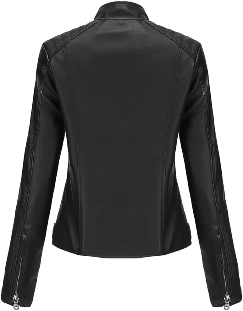ACE SHOCK Womens Faux Leather Jackets Zip Up Motocycle Short PU Moto Biker Outwear Slim Fitted Coat