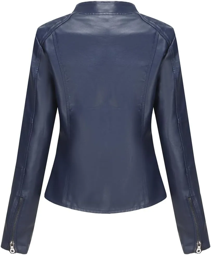 ACE SHOCK Womens Faux Leather Jackets Zip Up Motocycle Short PU Moto Biker Outwear Slim Fitted Coat