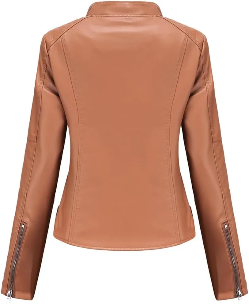 ACE SHOCK Womens Faux Leather Jackets Zip Up Motocycle Short PU Moto Biker Outwear Slim Fitted Coat