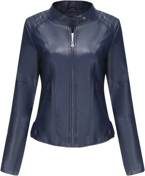 ACE SHOCK Womens Faux Leather Jackets Zip Up Motocycle Short PU Moto Biker Outwear Slim Fitted Coat
