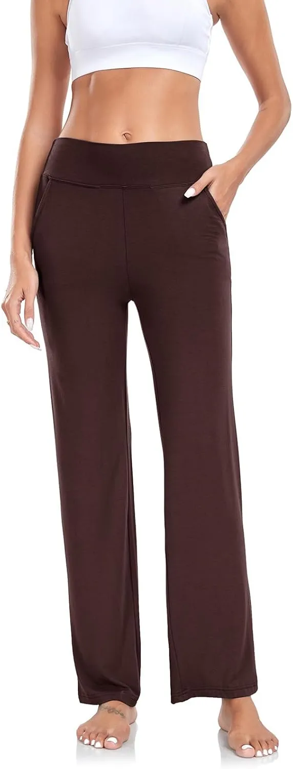 ADANIKI Womens Yoga Pants with Pockets, High Waisted Bootcut Straight-Leg Pants for Women, Loose Comfy Modal Sweatpants
