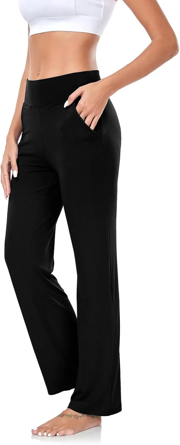 ADANIKI Womens Yoga Pants with Pockets, High Waisted Bootcut Straight-Leg Pants for Women, Loose Comfy Modal Sweatpants