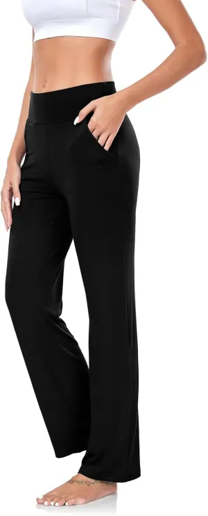ADANIKI Womens Yoga Pants with Pockets, High Waisted Bootcut Straight-Leg Pants for Women, Loose Comfy Modal Sweatpants