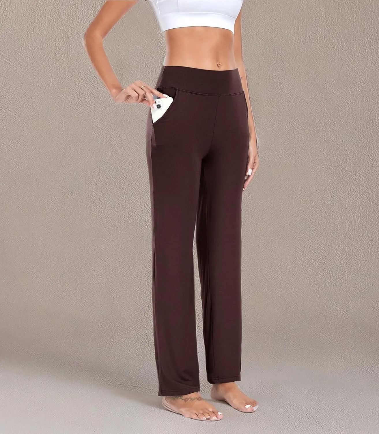 ADANIKI Womens Yoga Pants with Pockets, High Waisted Bootcut Straight-Leg Pants for Women, Loose Comfy Modal Sweatpants