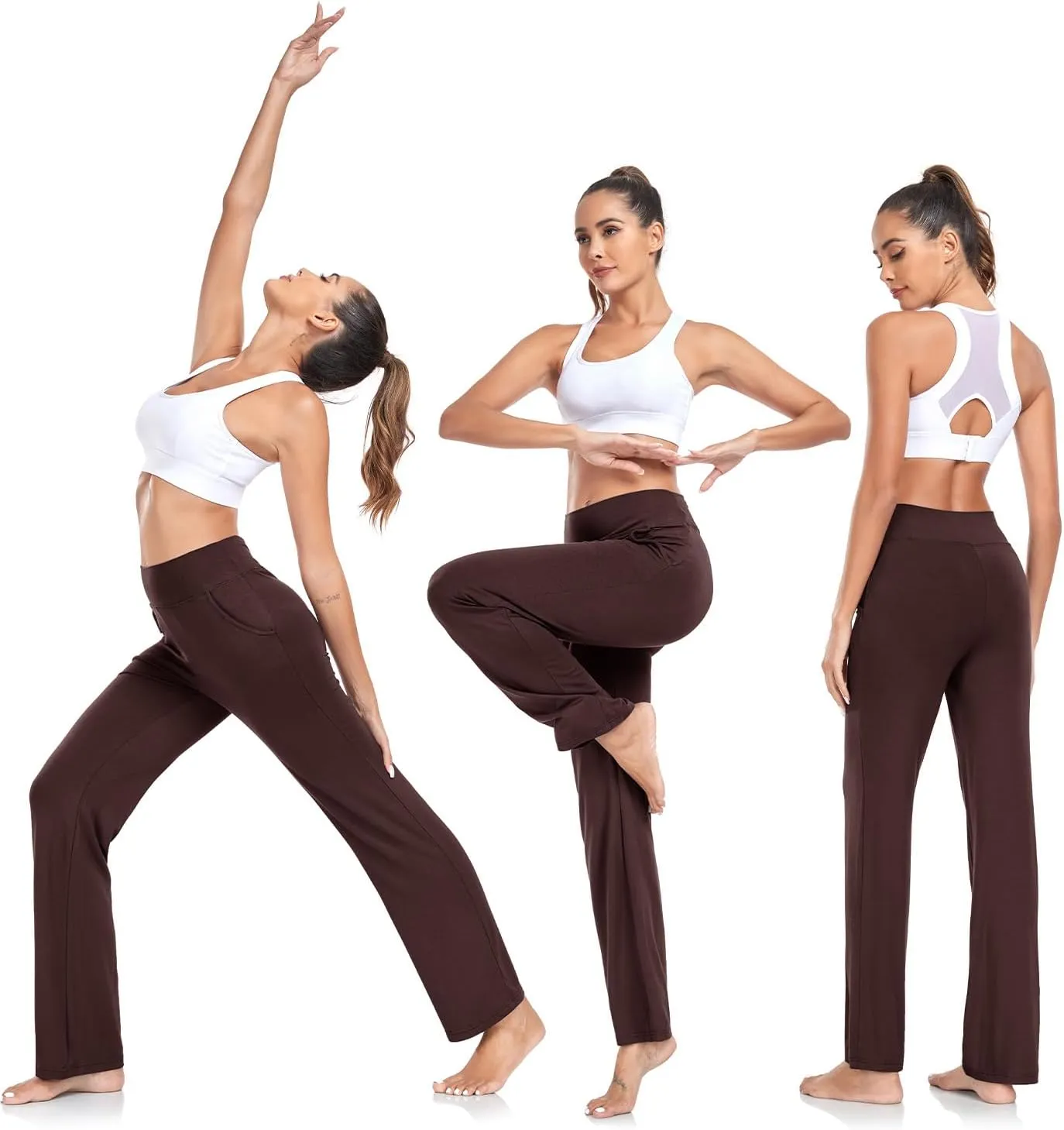 ADANIKI Womens Yoga Pants with Pockets, High Waisted Bootcut Straight-Leg Pants for Women, Loose Comfy Modal Sweatpants