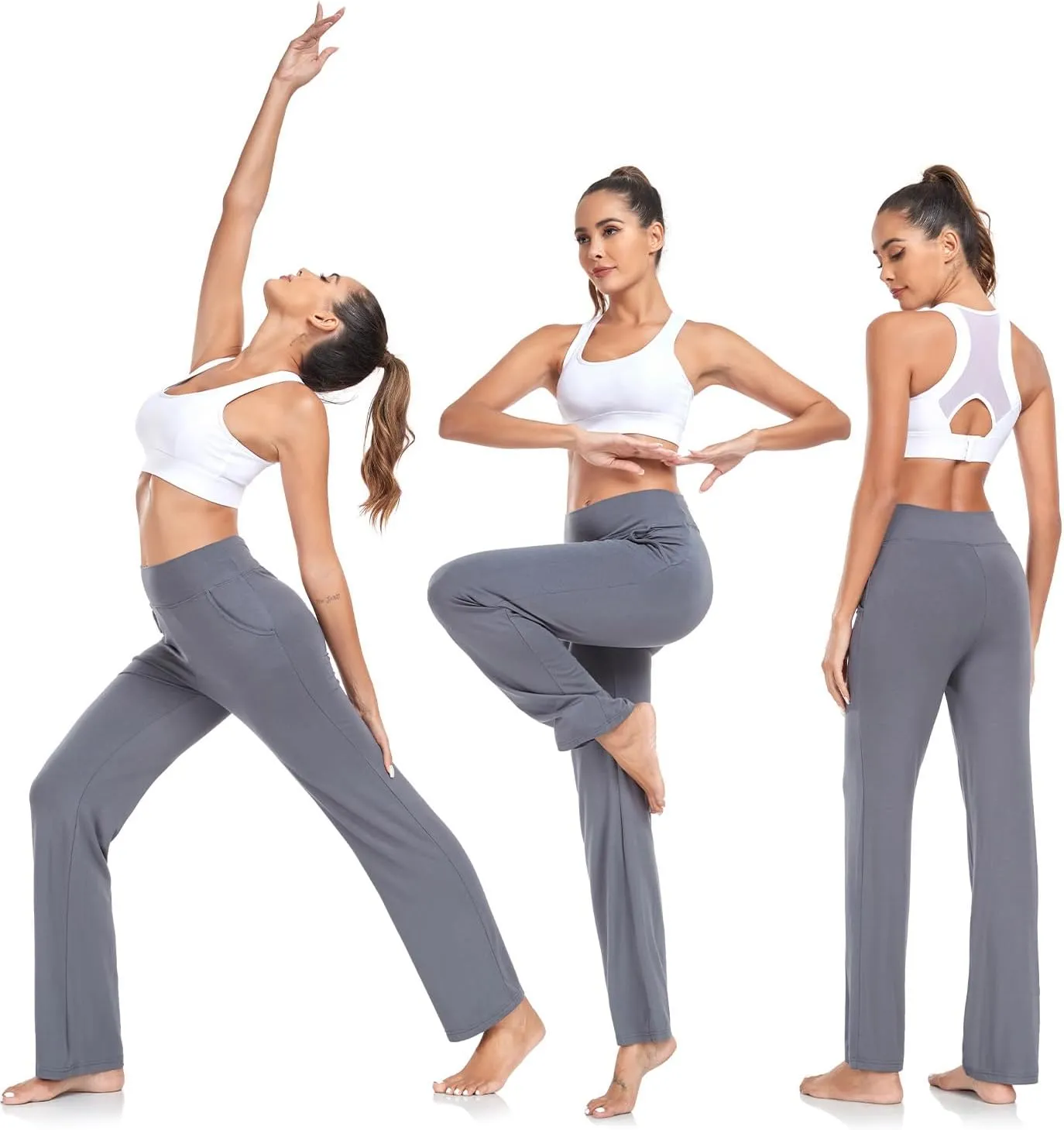 ADANIKI Womens Yoga Pants with Pockets, High Waisted Bootcut Straight-Leg Pants for Women, Loose Comfy Modal Sweatpants