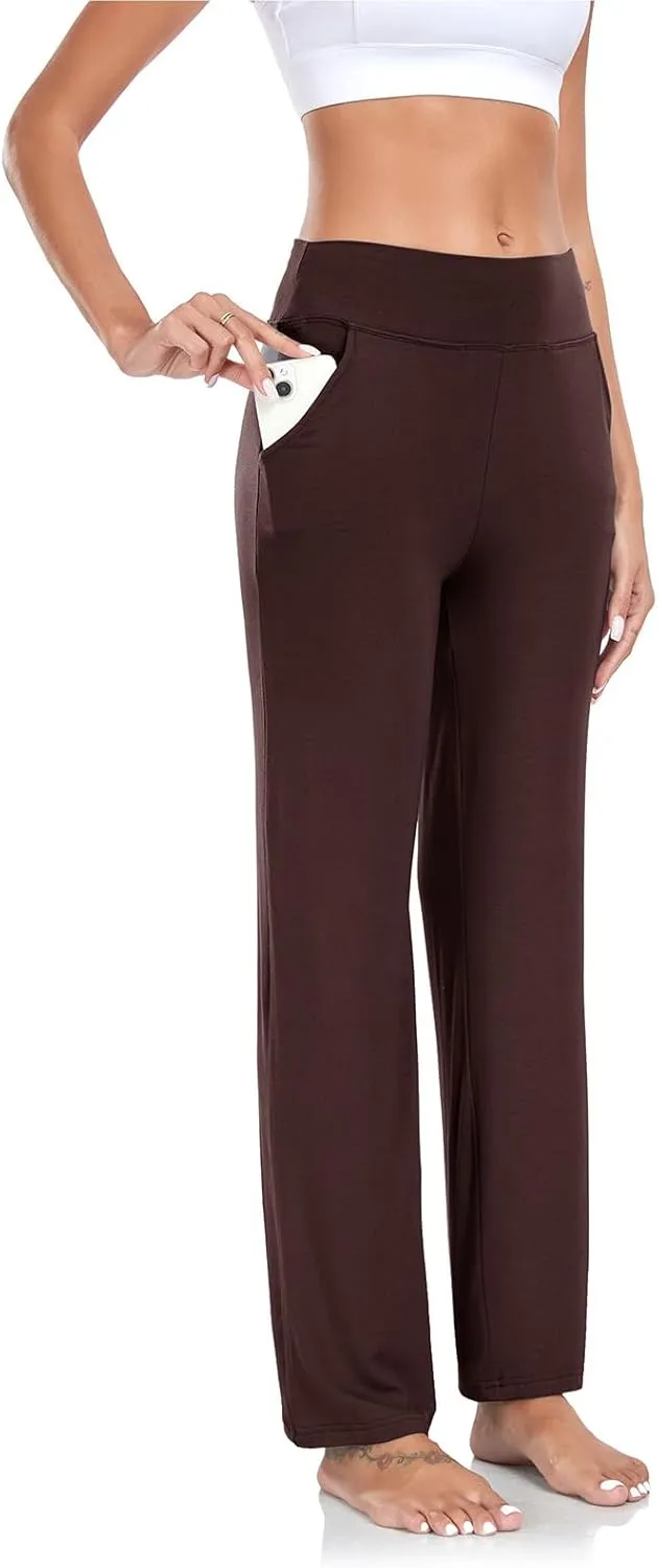 ADANIKI Womens Yoga Pants with Pockets, High Waisted Bootcut Straight-Leg Pants for Women, Loose Comfy Modal Sweatpants
