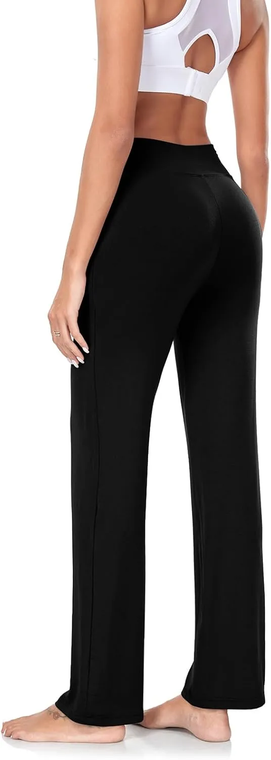 ADANIKI Womens Yoga Pants with Pockets, High Waisted Bootcut Straight-Leg Pants for Women, Loose Comfy Modal Sweatpants