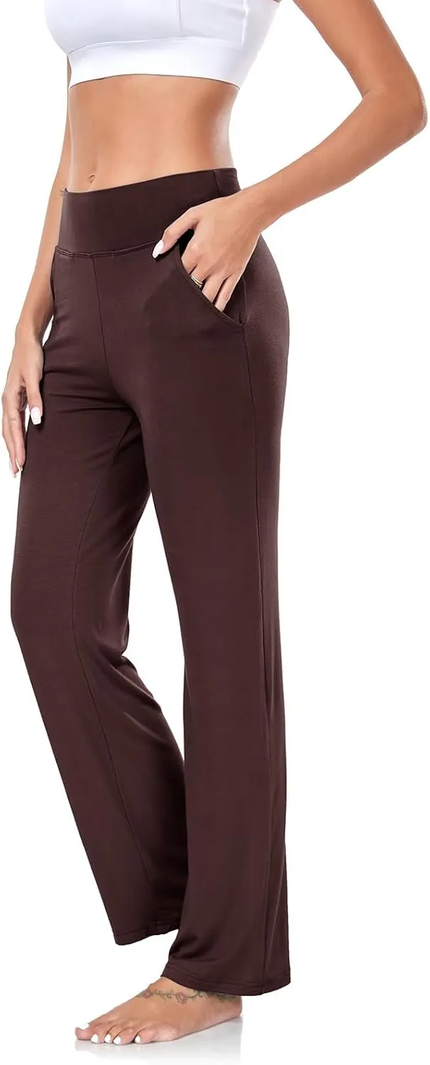 ADANIKI Womens Yoga Pants with Pockets, High Waisted Bootcut Straight-Leg Pants for Women, Loose Comfy Modal Sweatpants
