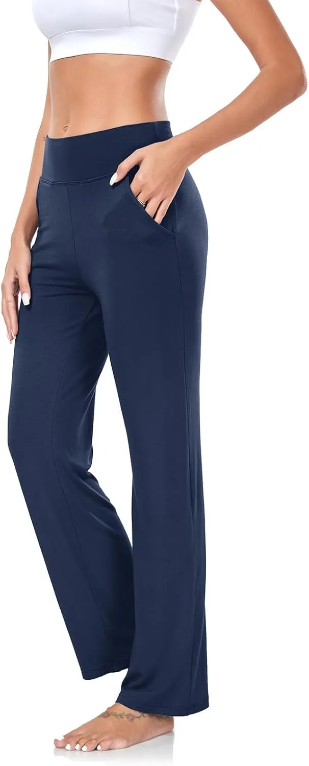 ADANIKI Womens Yoga Pants with Pockets, High Waisted Bootcut Straight-Leg Pants for Women, Loose Comfy Modal Sweatpants