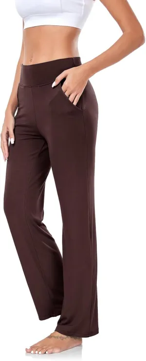ADANIKI Womens Yoga Pants with Pockets, High Waisted Bootcut Straight-Leg Pants for Women, Loose Comfy Modal Sweatpants