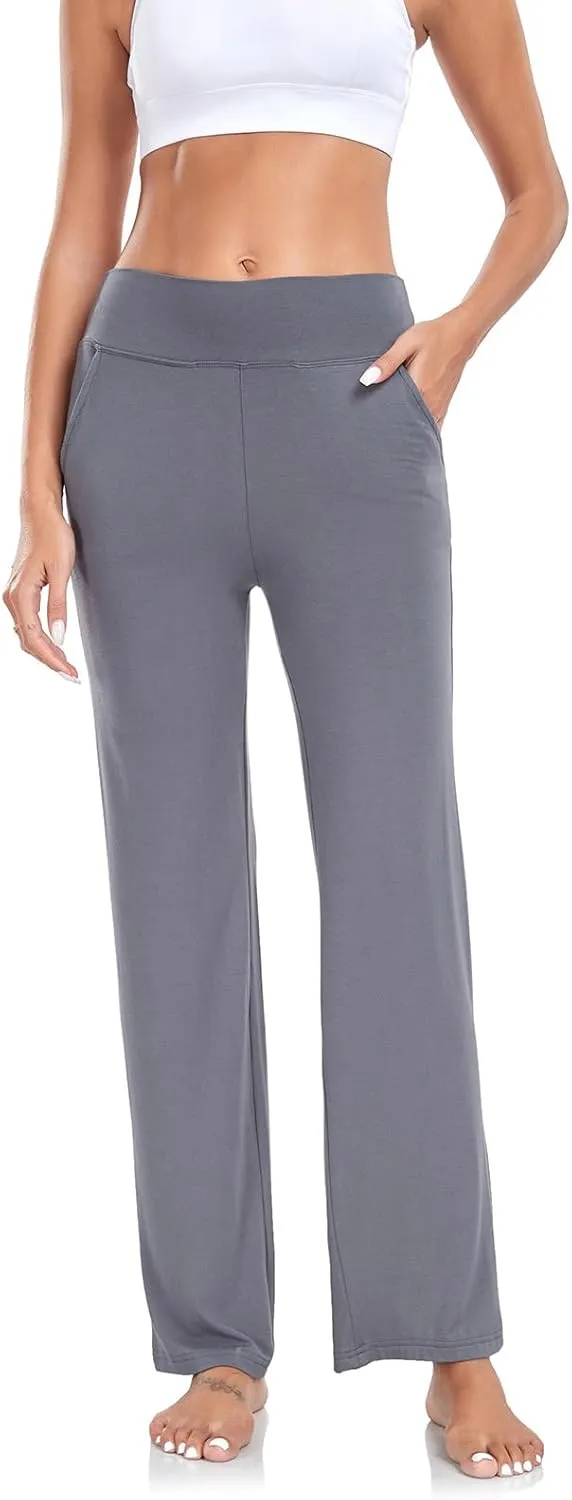 ADANIKI Womens Yoga Pants with Pockets, High Waisted Bootcut Straight-Leg Pants for Women, Loose Comfy Modal Sweatpants