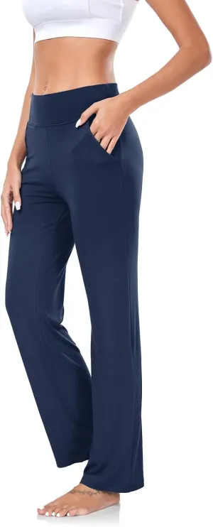 ADANIKI Womens Yoga Pants with Pockets, High Waisted Bootcut Straight-Leg Pants for Women, Loose Comfy Modal Sweatpants