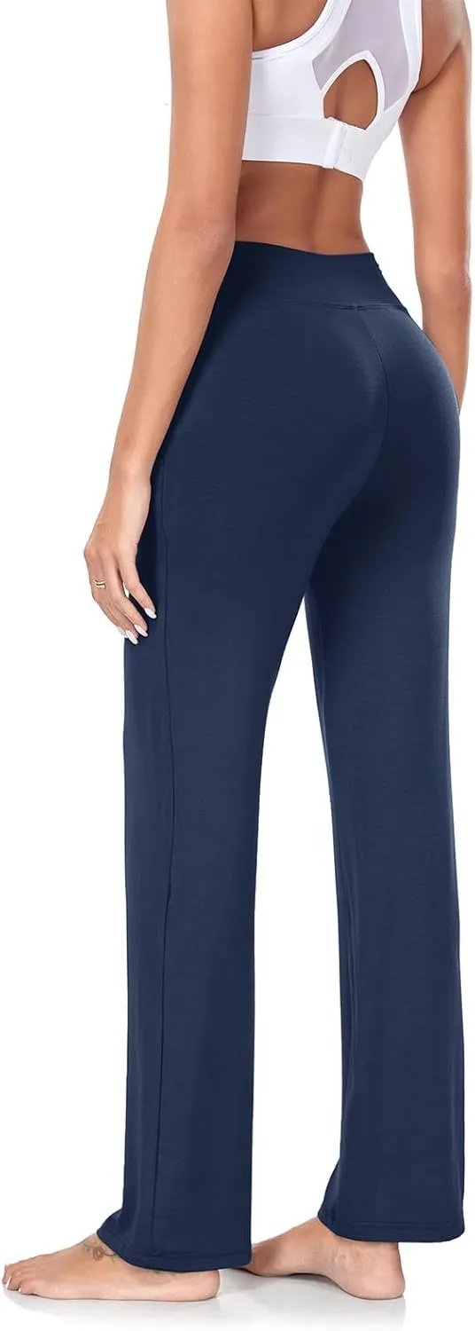 ADANIKI Womens Yoga Pants with Pockets, High Waisted Bootcut Straight-Leg Pants for Women, Loose Comfy Modal Sweatpants