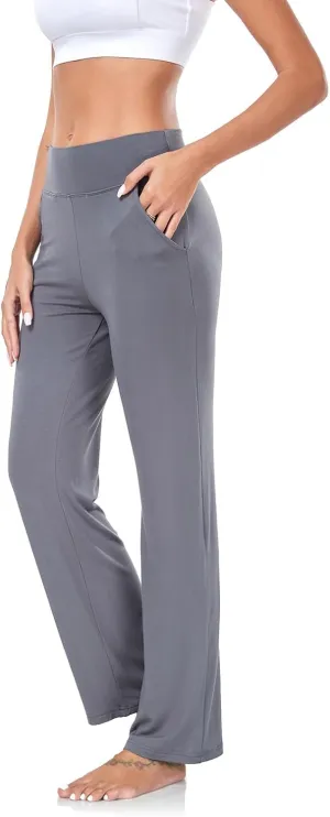ADANIKI Womens Yoga Pants with Pockets, High Waisted Bootcut Straight-Leg Pants for Women, Loose Comfy Modal Sweatpants