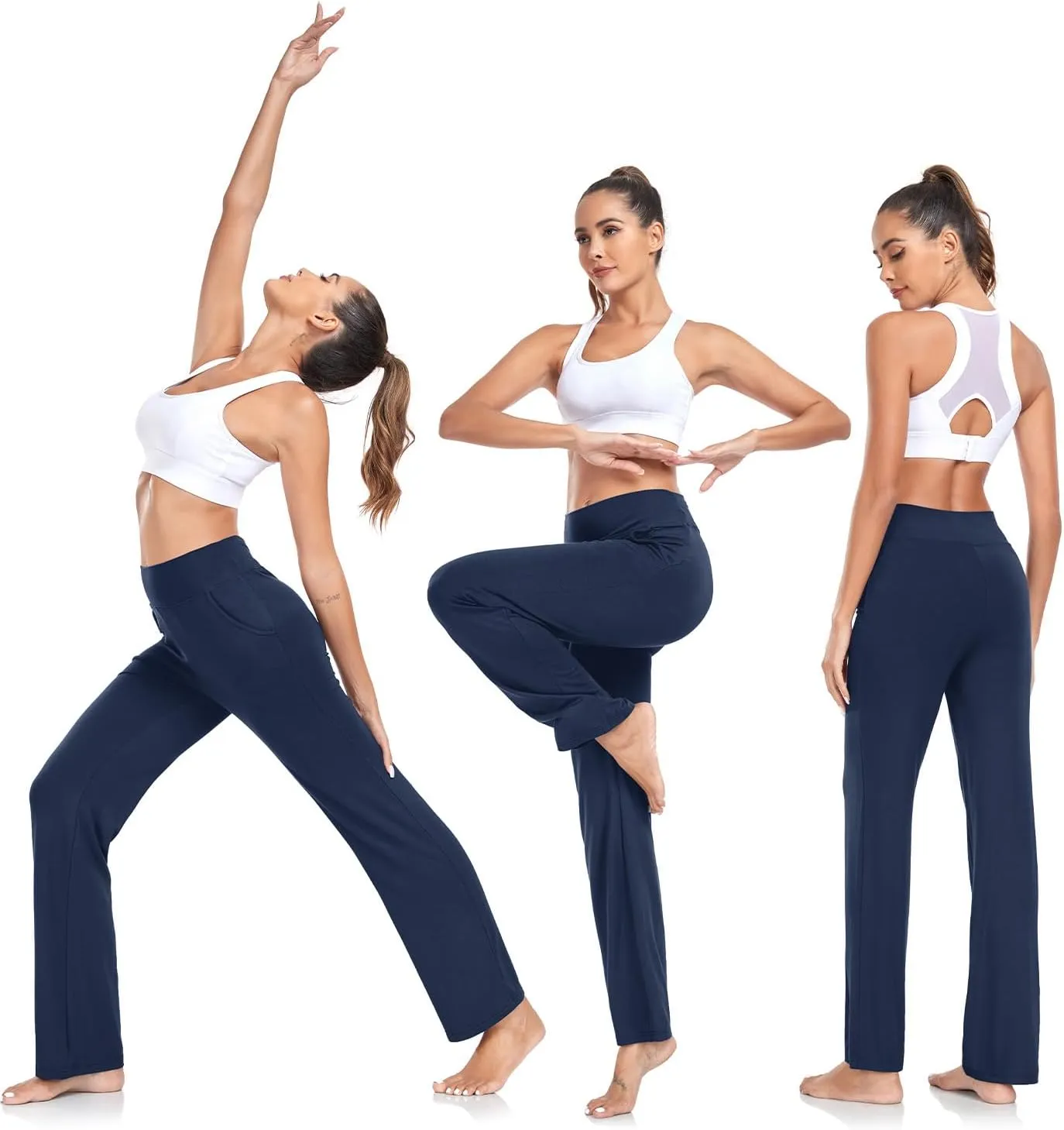 ADANIKI Womens Yoga Pants with Pockets, High Waisted Bootcut Straight-Leg Pants for Women, Loose Comfy Modal Sweatpants