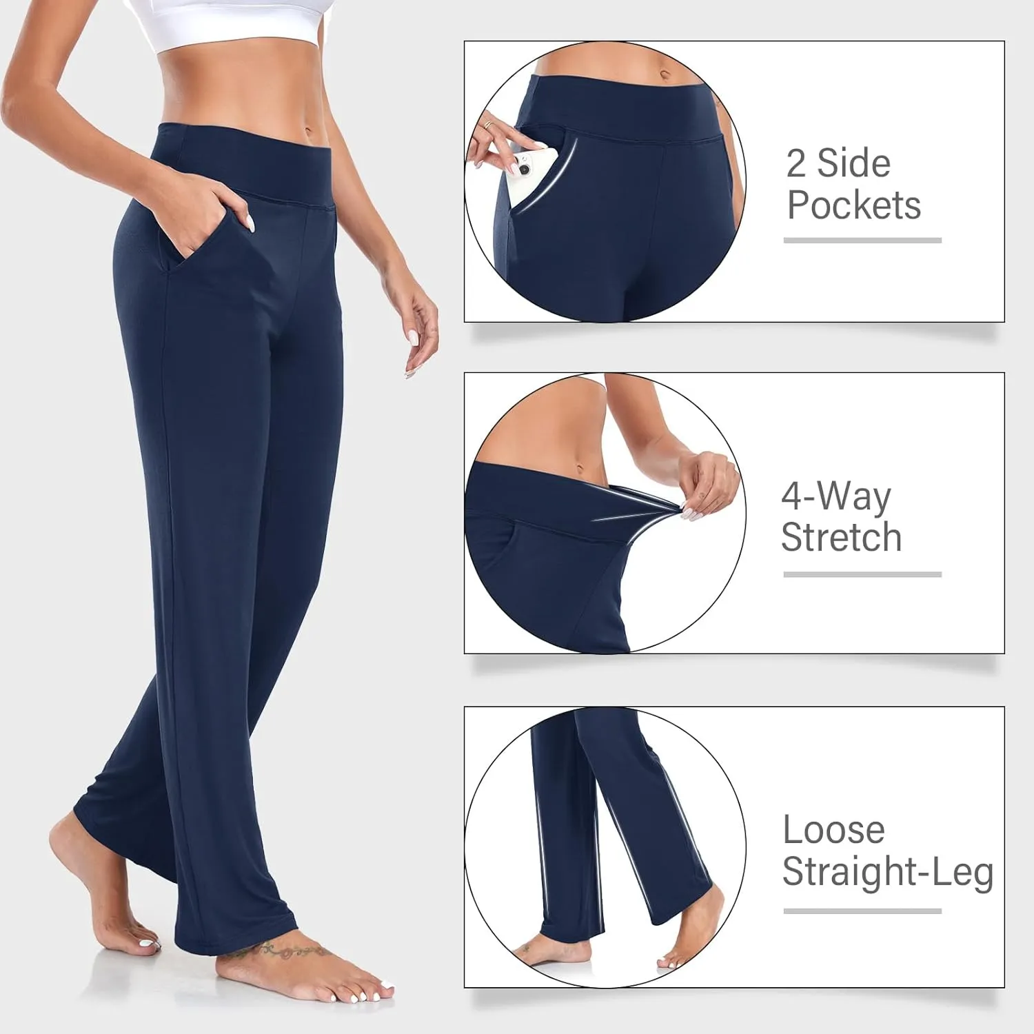 ADANIKI Womens Yoga Pants with Pockets, High Waisted Bootcut Straight-Leg Pants for Women, Loose Comfy Modal Sweatpants
