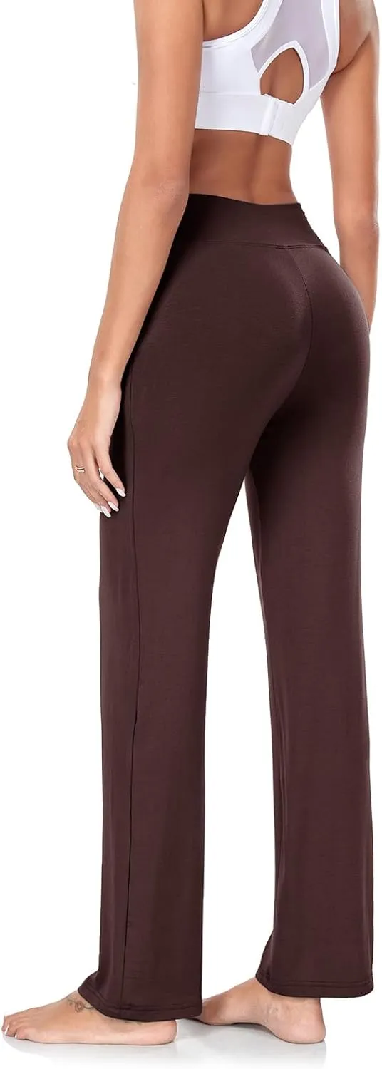 ADANIKI Womens Yoga Pants with Pockets, High Waisted Bootcut Straight-Leg Pants for Women, Loose Comfy Modal Sweatpants