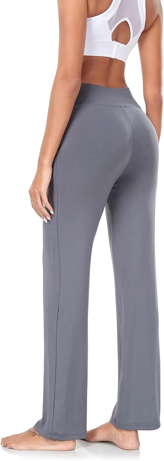 ADANIKI Womens Yoga Pants with Pockets, High Waisted Bootcut Straight-Leg Pants for Women, Loose Comfy Modal Sweatpants