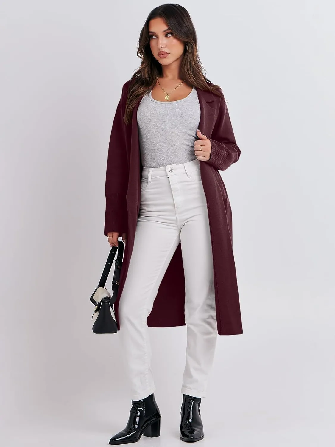 ANRABESS Women Cardigan Sweater Jackets Open Front Thick Knit Oversized Blazer Coatigan 2025 Fall Winter Long Coats Outwear