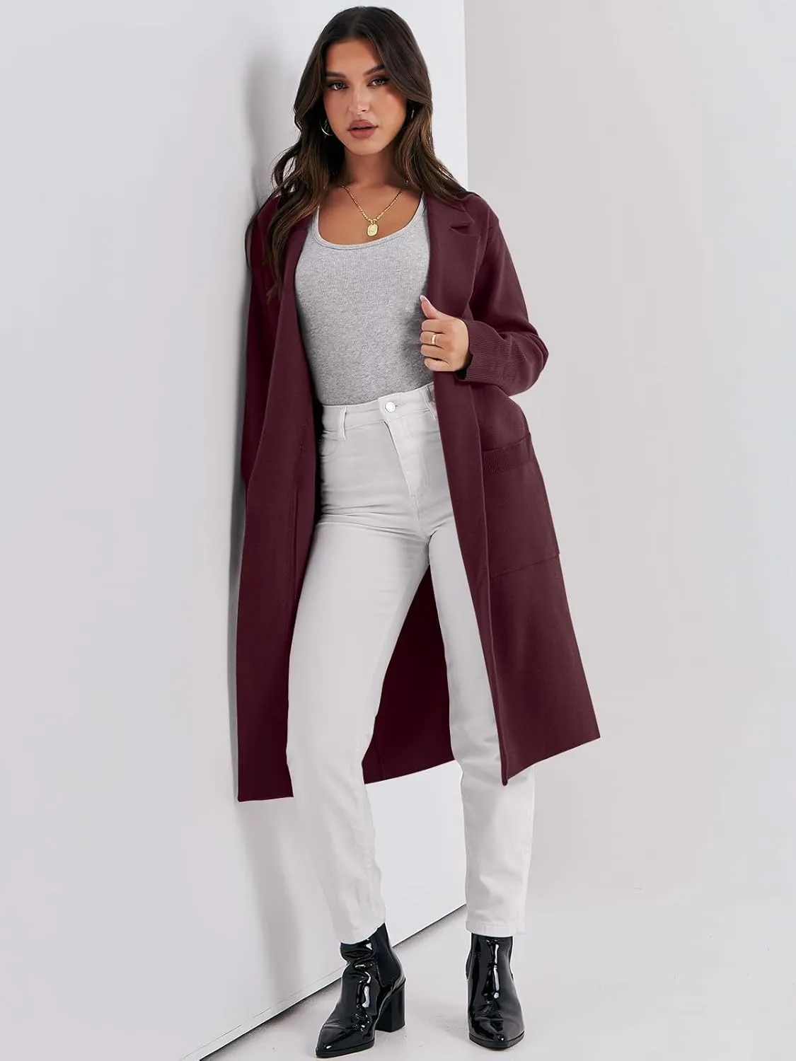 ANRABESS Women Cardigan Sweater Jackets Open Front Thick Knit Oversized Blazer Coatigan 2025 Fall Winter Long Coats Outwear
