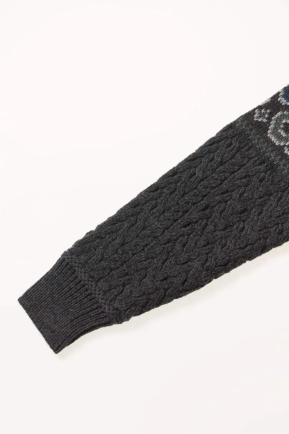 Aran Crafts Men's Irish Cable Knit Half Zip Jacquard Sweater (100% Merino Wool)