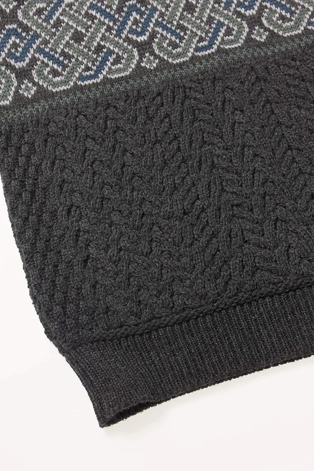 Aran Crafts Men's Irish Cable Knit Half Zip Jacquard Sweater (100% Merino Wool)