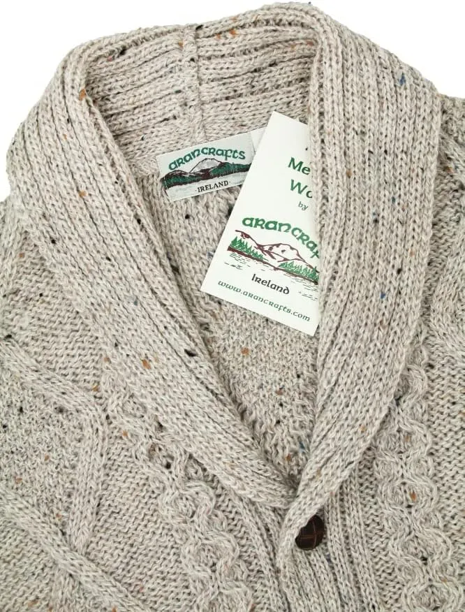 Aran Crafts Men's Irish Cable Knitted Cardigan Sweater (100% Merino Wool)