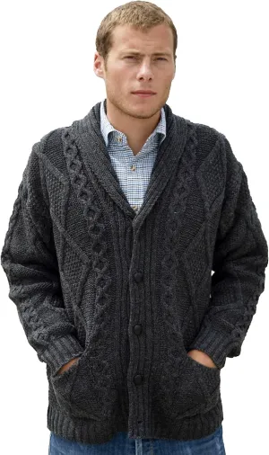 Aran Crafts Men's Irish Cable Knitted Cardigan Sweater (100% Merino Wool)