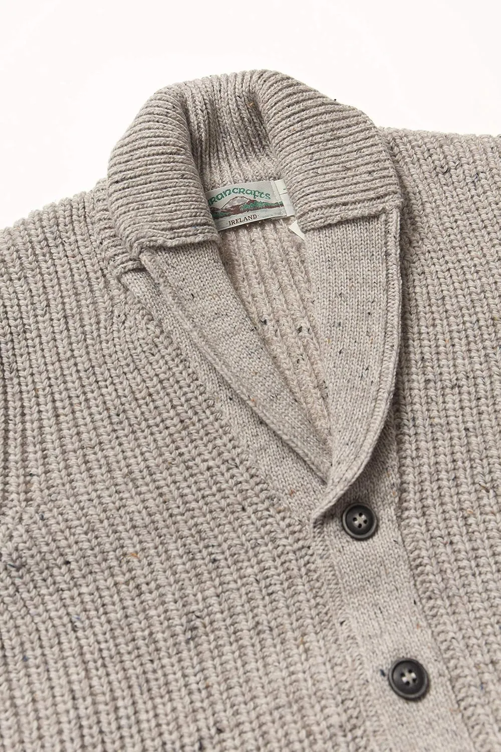 Aran Crafts Men's Irish Cable Knitted Ribbed Shawl Cardigan (100% Merino Wool)