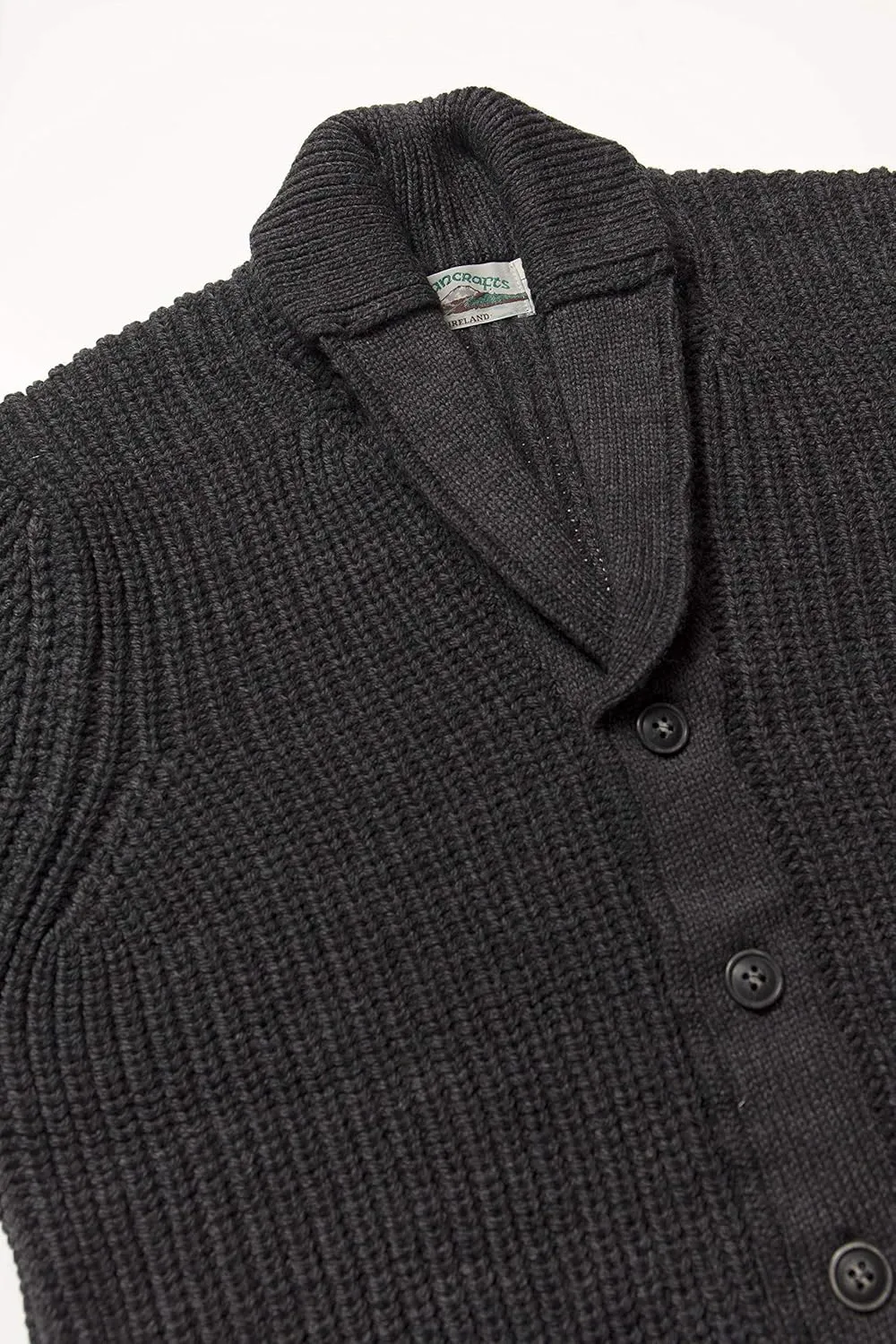 Aran Crafts Men's Irish Cable Knitted Ribbed Shawl Cardigan (100% Merino Wool)