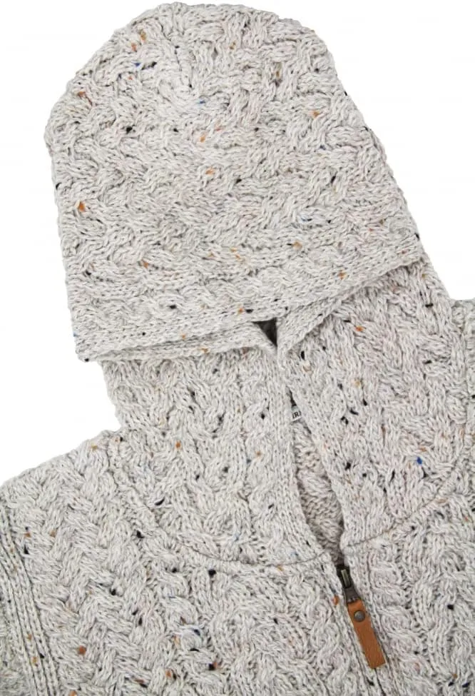 Aran Crafts Men's Irish Cable Knitted Zip Hooded Cardigan (100% Merino Wool)