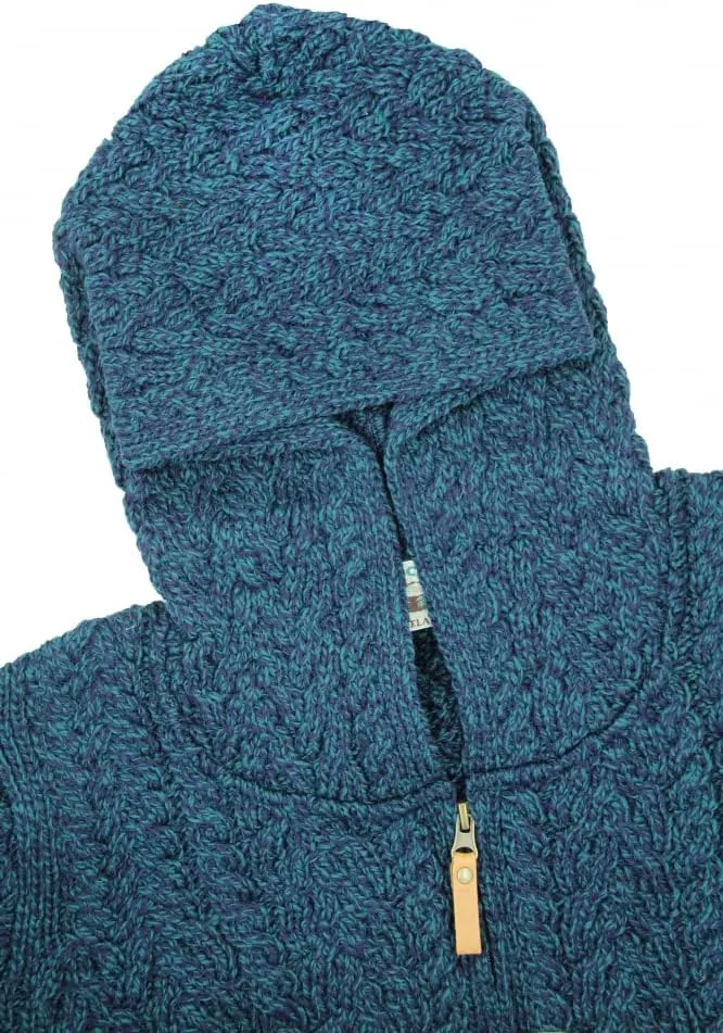 Aran Crafts Men's Irish Cable Knitted Zip Hooded Cardigan (100% Merino Wool)