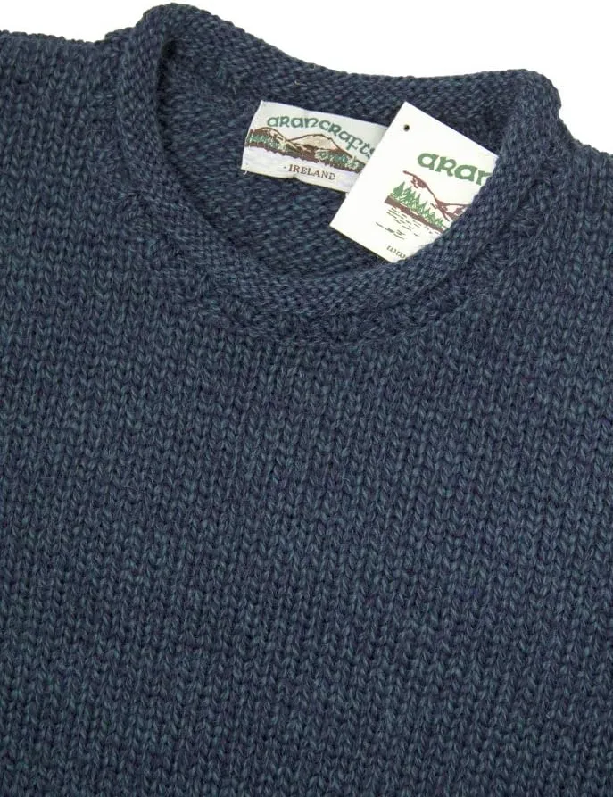 Aran Crafts Mens Plain Curl Neck Long Sleeve Sweater (100% Wool)