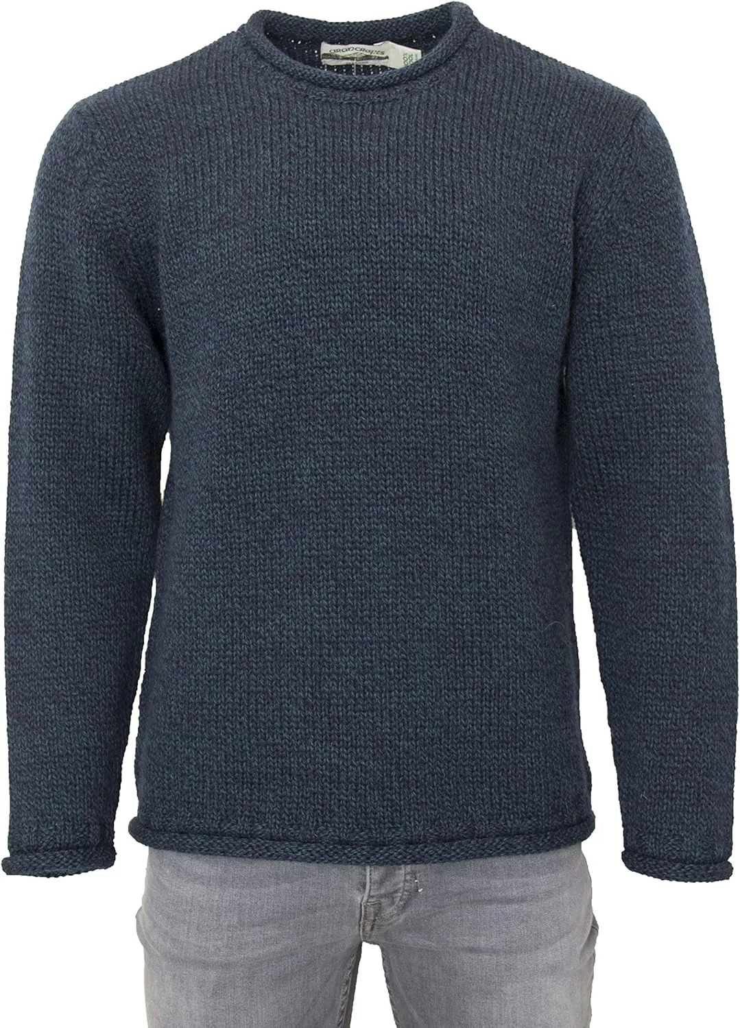 Aran Crafts Mens Plain Curl Neck Long Sleeve Sweater (100% Wool)